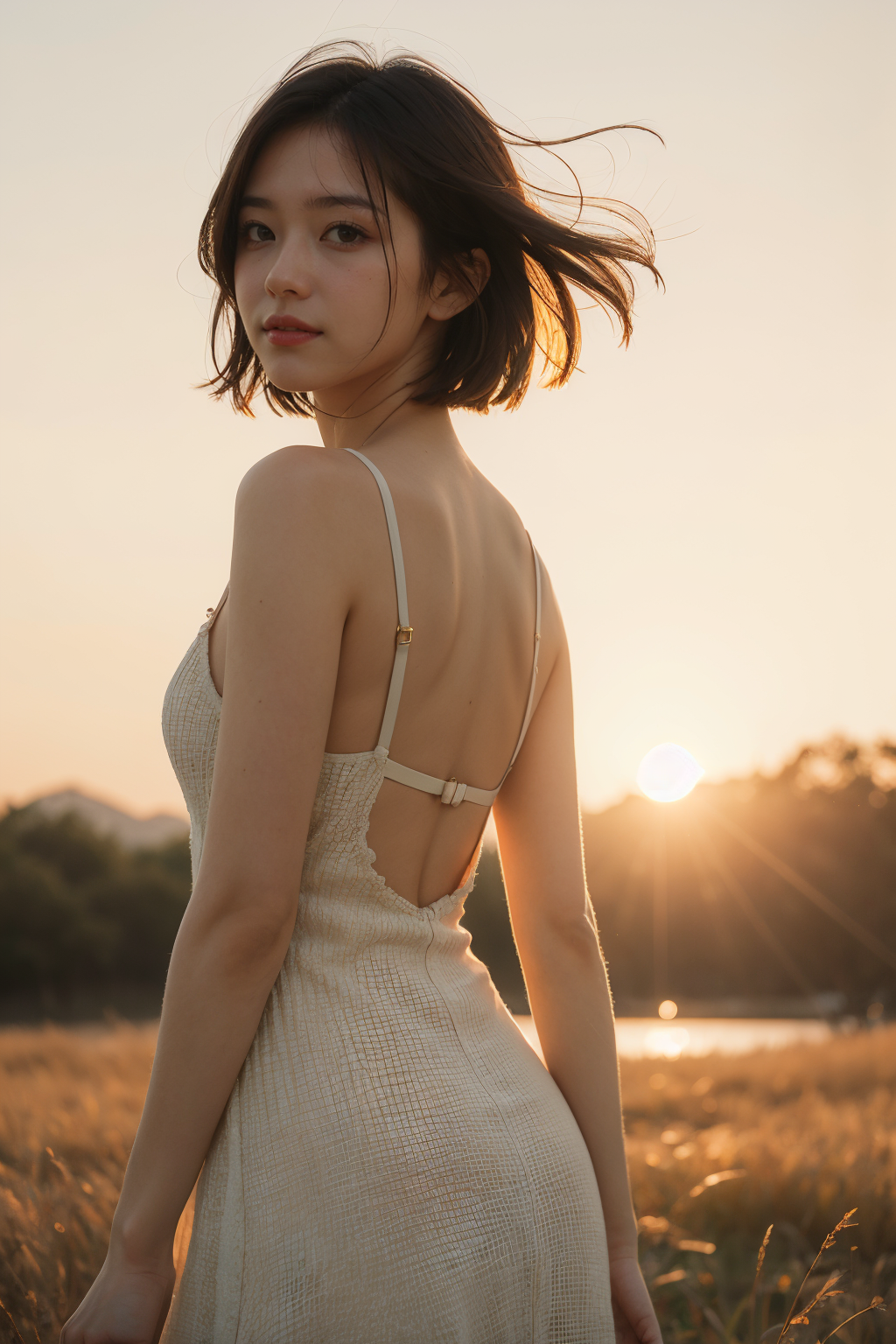 01980-1690206890-on grass,sunset,golden hour lighting,backlighting,blurry background,(lens flare),wind,pastel colors,soft light,1girl,floating sh.png